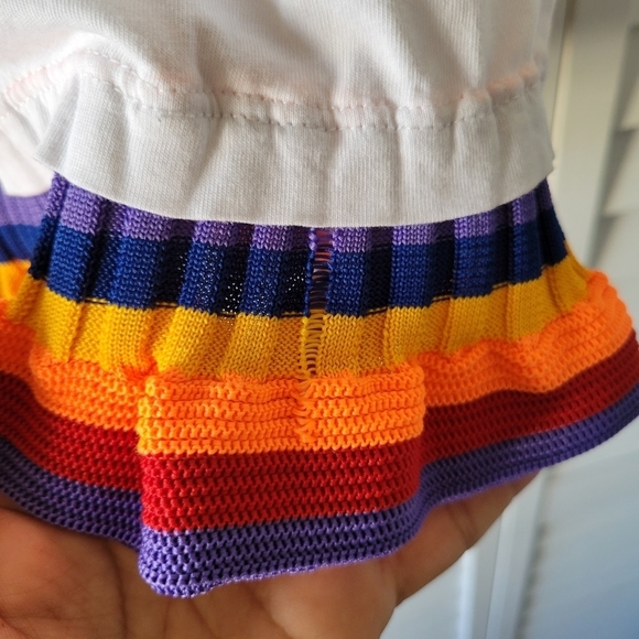 𝅺ZARA White With Rainbow Knit Hem Crew-neck Short-sleeves Cotton T-shirt Size L - Picture 9 of 9